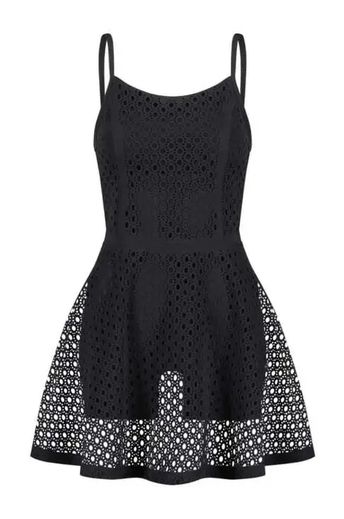 New Gigi C Lennox Lace Cutout Tennis Dress L Black